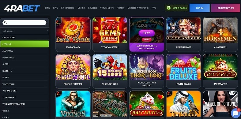4rabet Casino Games and Slots