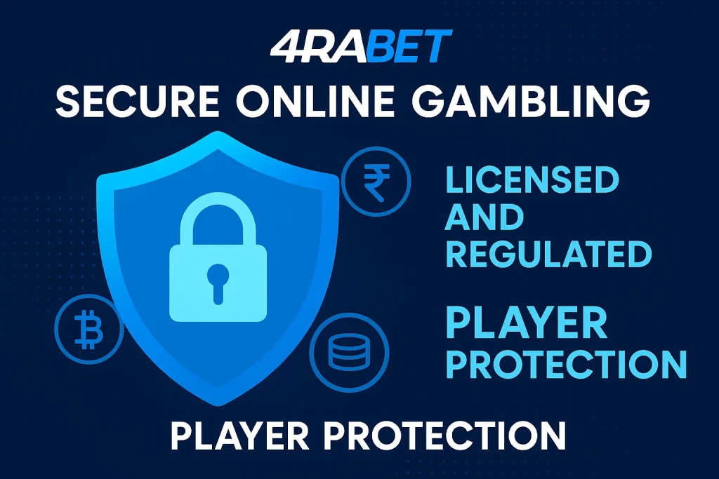 Security-themed image for 4rabet online gambling in India emphasizing licensing and player protection